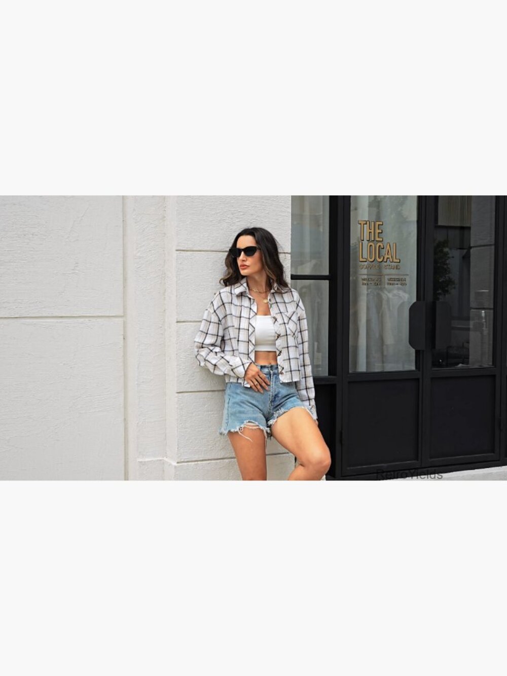 Crop Flannel Button Down Shirt Women Loose Long Sleeve Plaid Blouse - Picture 6 of 6